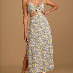 Lulus It's a Perfect Pick Pink Floral Print Cutout Maxi Dress